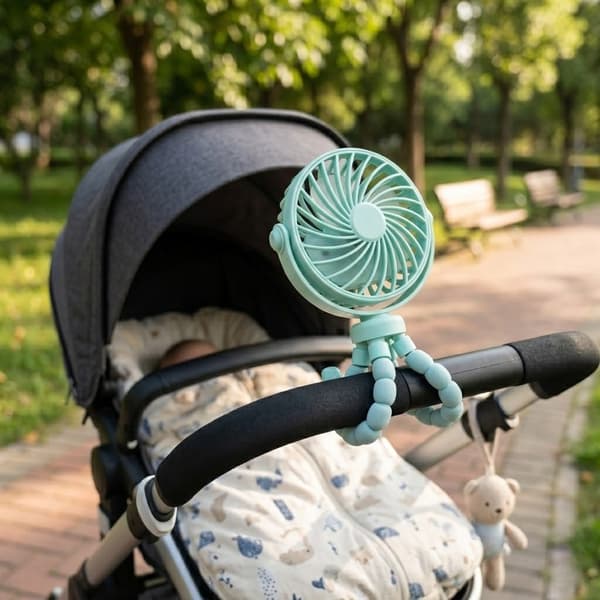 Bærbar fleksibel stativvognsventilator, USB genopladelig mini-blæksprutteventilator, ultra-stille, velegnet til bilsæder og rejser.