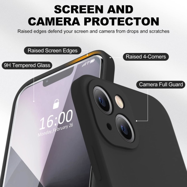 Kompatibelt med iPhone 13-fodral, premium silikon uppgraderat [kameraskydd] [2 skärmskydd] [mjukt anti-scratch mikrofiberfoder] telefonfodral