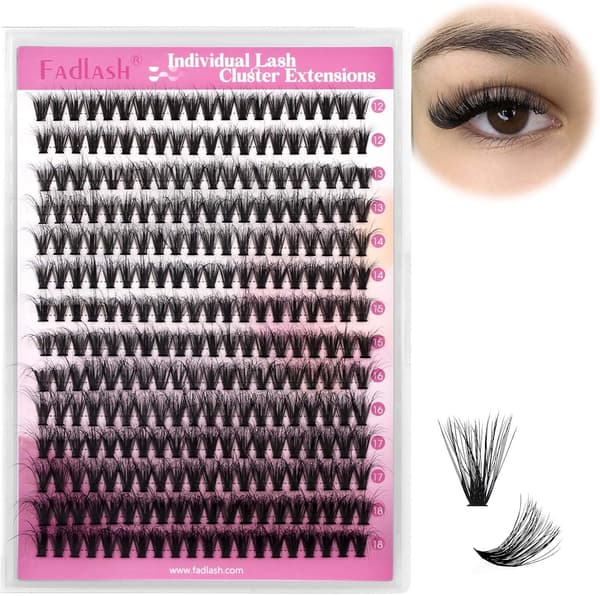 Fadlash Wispy Cluster Lashes DIY individuelle vipper 0.07D Curl 8-16mm 60D vippeextensions genanvendelige bløde fluffy vippeextensions (3D Effect)40D-0.07D 12 mm