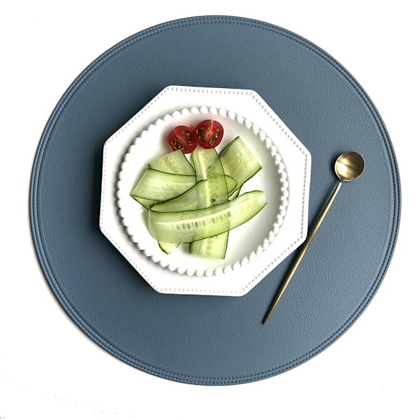 4-pack Placemats i Konstläder Runda 38x38cm Light blue