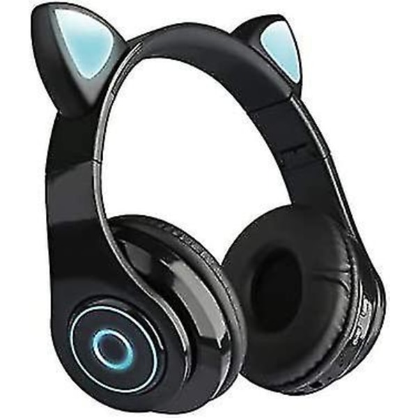 Søte Katteøre Trådløse Hodetelefoner Bluetooth 5.0 Over-Ear Hodetelefoner Svart