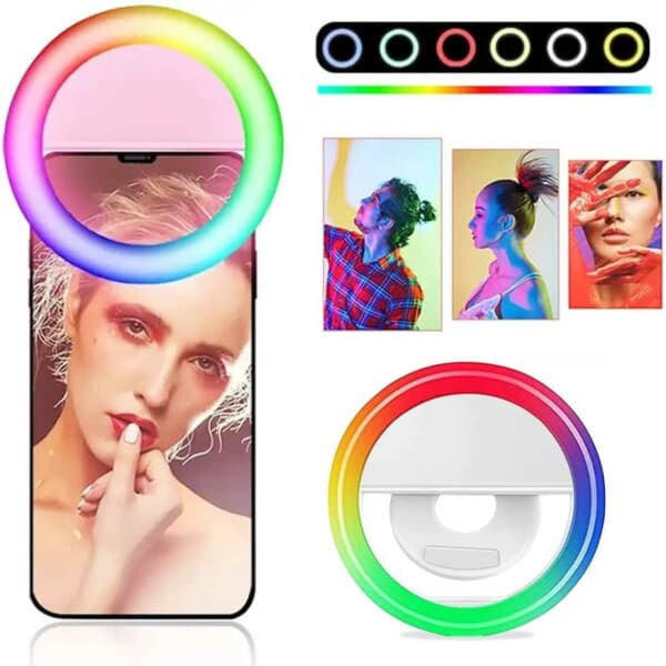 RBG Selfie-lampe Clip-On LED-ringlys for mobiltelefon hvit white