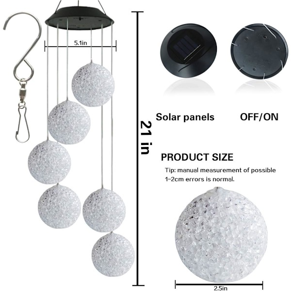 Transparent Solar LED Vindklocka Färgförändrande Vind Kolibri Vattentät för Trädgård, Fest, Romantisk Utomhusdekoration