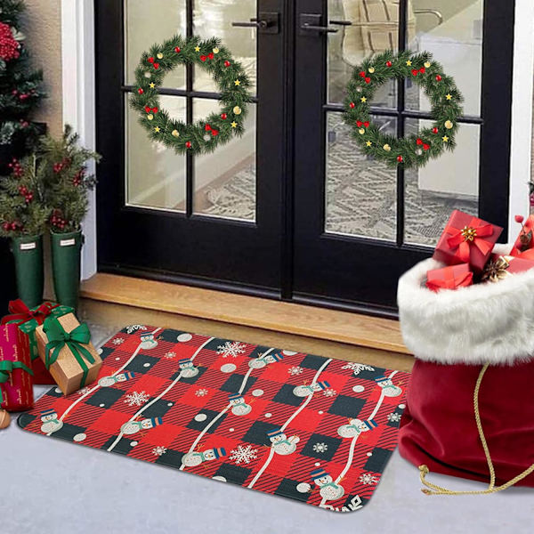God Jul Snögubbe Jul Dekorativ Dörrmatta (30\"x17\", Röd), Säsongsbetonad Vinter Xmas Dörrmatta Låg Profil Golvmatta Front