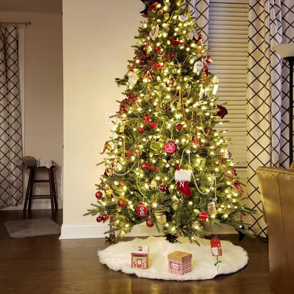 Julgransmatta, 48 tum vit mjuk konstgjord päls julgransmattor plysch juldekorationer, vita ornament julgransmattor juldekorationer