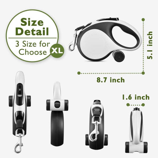 Indtrækkelig hundeline 26Ft holdbar hundegåturline med aftagelig dispenser og hundeposer Heavy Duty No Tangle Rope Pet Walking Up to 110lbs