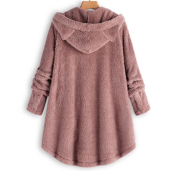 Naisten Trendikäs Epäsäännöllinen Yksivärinen Takki Plussahupun ja Kissankorvilla Pink 2XL