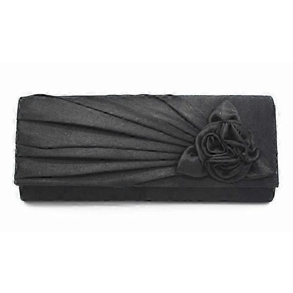 Dam Satin Clutchväska Med Ros Kväll Bröllopsfest Bal Brudhandväska Black