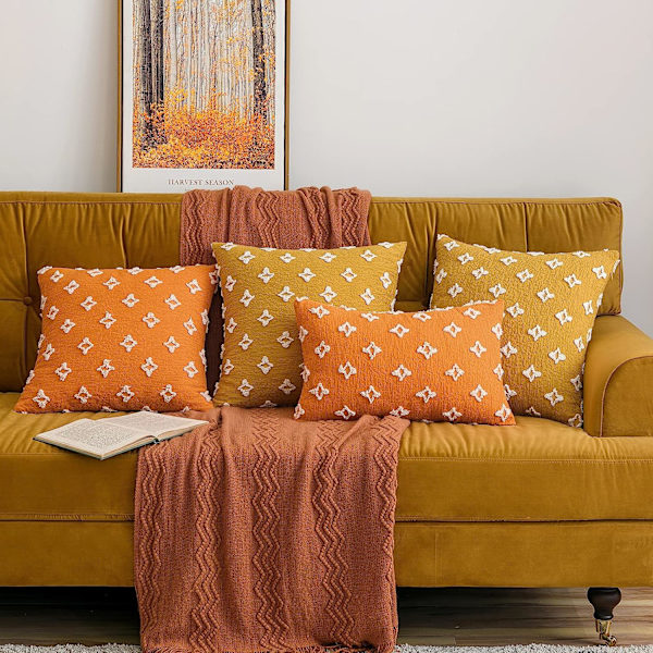 Set med 2 dekorativa höstliga kuddfodral i diamantjacquard, mjuka rektangulära soffkuddfodral, 12x20 tum, orange