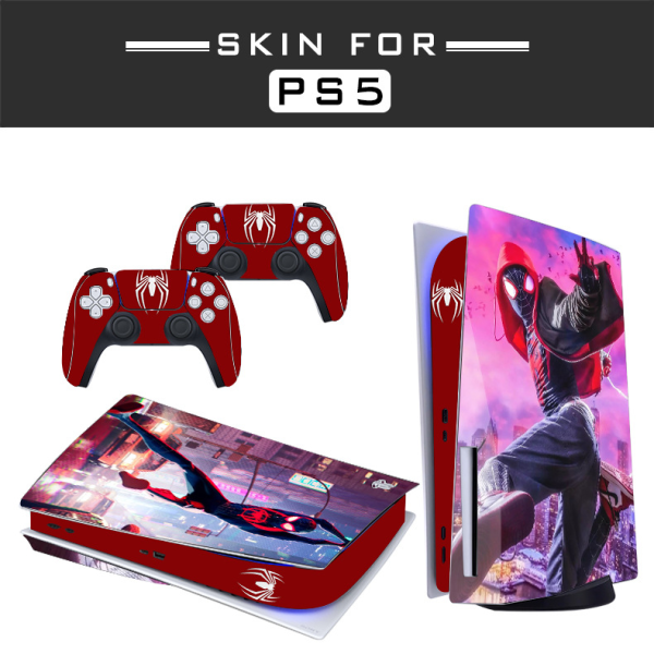 Adhesive Skin-kompatibel för PS5- Cover för att anpassa den konsol-borttagbara vinylfilmen-Matte Satin HD-kvalitet (Disk, Spiderman Miles Morales05)