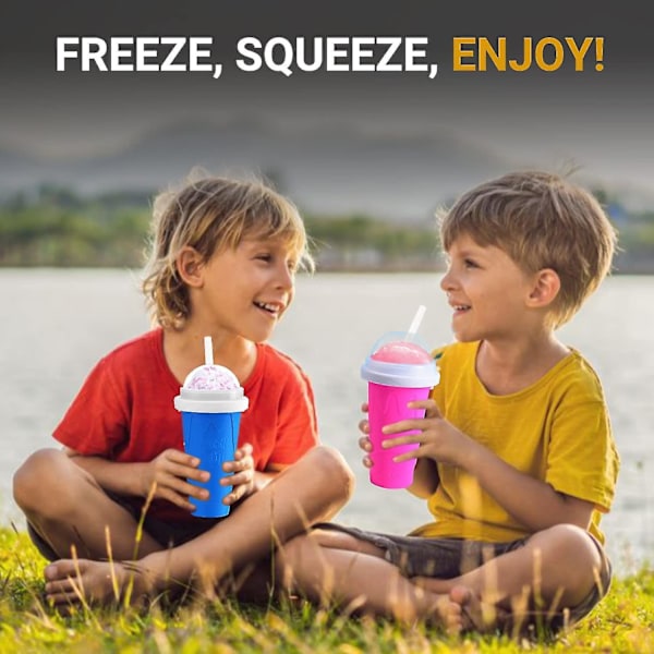Kryc-Hemmagjord smoothiekopp, en-squeeze iskopp, kylkopp, snabb kylning på sommaren, skaka och pressa kopp blue 301-400ml