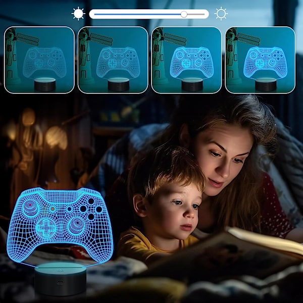 Hologram-kontroller 3D nattlys for barn, 16 farger og fjernkontroll med dimmerkontroll, tilbehør til gutter og jenters videospillrom, julegave eller bursdagsgave til barn