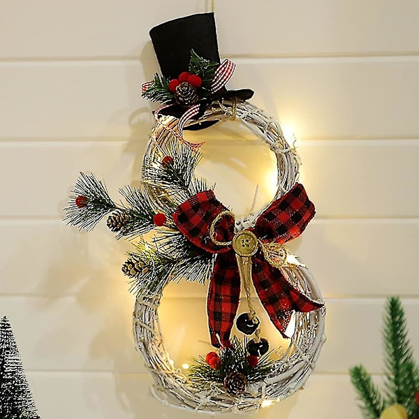 Juledekoration Rattan Guirlande Deco Med LED, Snemand Form, Kunstig Juleguirlande, Indendørs Og Udendørs Juledekorationer, Jul De