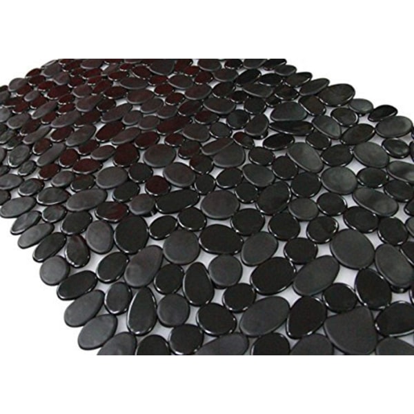 Non-Slip Pebble Bathtub Mat Black 16 W x 35 L Inches (for Smooth/Non-Textured Tubs Only) Safe Shower Mat with Drain Holes, Suction Cups for Bathroom