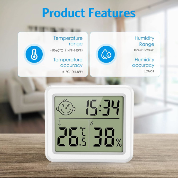 Oppgradert innendørs termometer hygrometer, digitalt romtemperatur hygrometer, mini temperaturmåler fuktighetsmåler for hjemmet