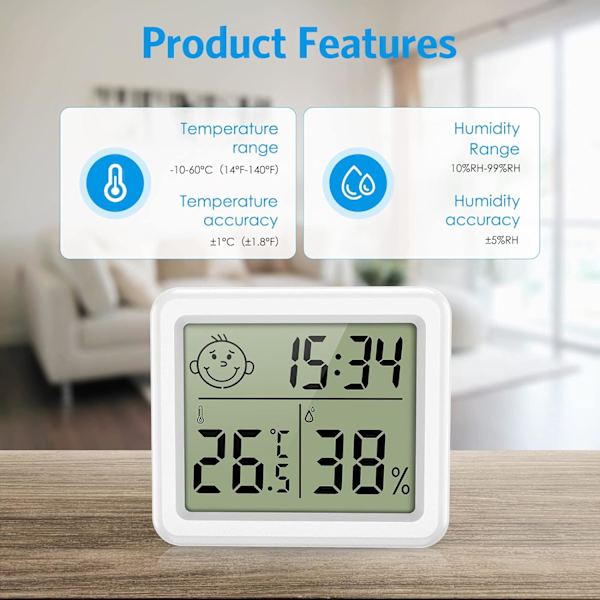 Uppgraderad inomhus termometer hygrometer, digital rumstemperatur hygrometer, mini temperaturmätare fuktighetsmätare för hemmet