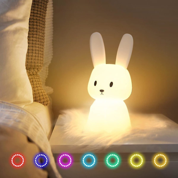 Nattlampa för barn, söt kanin nattlampa Alla hjärtans dag presenter till barn plantskola baby småbarn tonårsflickor Kawaii rum dekor, laddningsbar silikonlampa