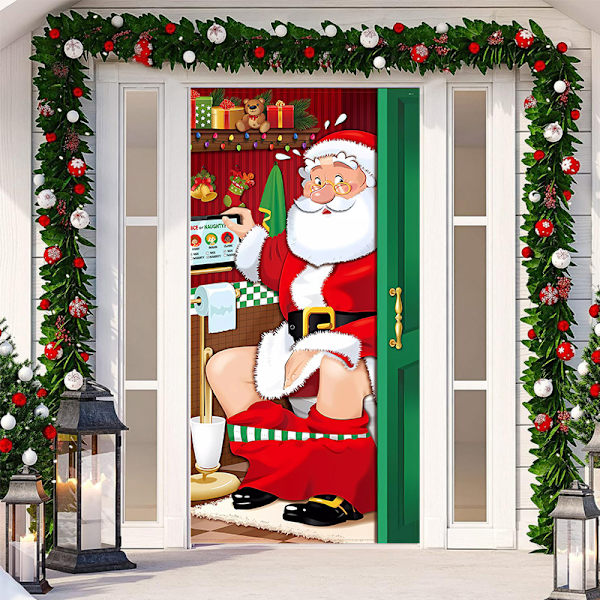 Glædelig Jul Dør Dækken Julehængende Banner Julemand Dør Dækken Klud Polyester Jul Dør Dækken Jule Dør Dekorationer, 70.9 x 35.4 Tommer
