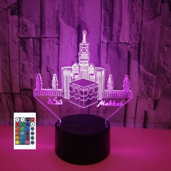 3D Islamic Castle Fjärrkontroll 16 Färg Nattljus Illusion Akryl LED Bordslampa Sänglampa Barn Sovrum Skrivbord Inredning Födelsedagspresenter Leksak för barn