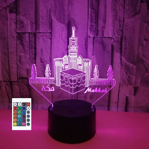 3D Islamiskt slott Fjärrkontroll 16 Färger Nattljus Illusion Akryl LED Bordslampa Sänglampa Barn Sovrum Skrivbordsdekor Födelsedagspresenter Leksak för barn