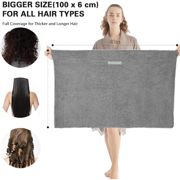 Stort mikrofiberhåndkle for kvinner, anti-frizz håndkle med elastisk bånd | Superabsorberende | Speed ​​Towel Gray