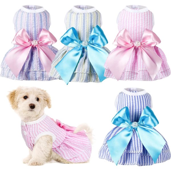 4 delar Hundklänningar för små medelstora hundar Valpkläder Sommarprinsessa husdjursklänningar Tjej Kvinnor Doggie Tutu Kjol Kläder (Medium)