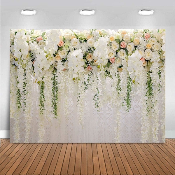 Bryllupsbakgrunn Romantikk Brud Blomster Vegg Bakgrunn for Fotografering Jubileumsfotografering Bursdagsfest Dessertbord Dekorasjon Banner(7x5ft)