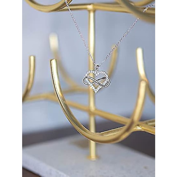 Infinity Hjerte Halskjede For Kvinner, Kjærlighetshjerte Anheng Med Cubic Zirkonia Hvitt Gull