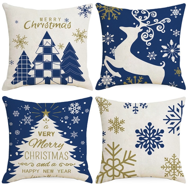 Jul örngott 18 x 18 set om 4 rosa snögubbe jultomten julkrans vintersemester örngott dekorativa