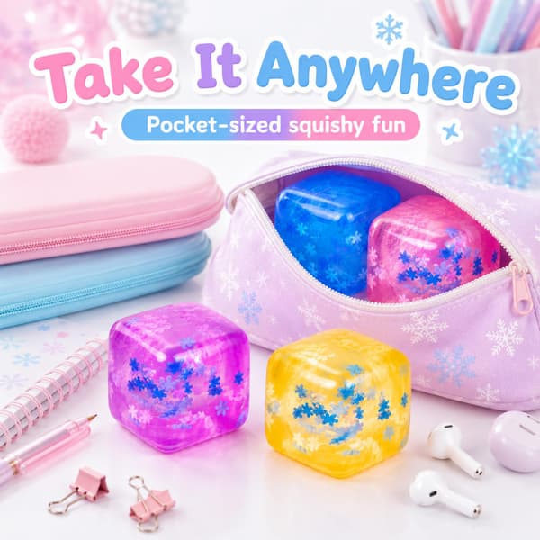4 pcs Ice Cubes Squishy Toys with Snowflakes, Slow Rising Stress Cubes