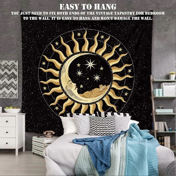 Aurinko ja Kuu Seinävaate, Seinälle Ripustettava Huopa Koristeet Hippie Tähdet Seinävaate Sisustus Olohuoneeseen