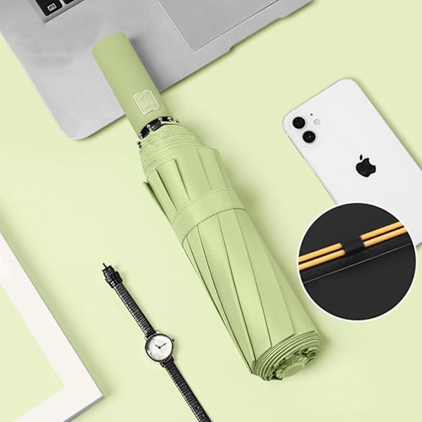 Maibar paraply vindtæt stærk kompakt 24 ribber vandtæt paraply foldbar rejseparaply vindtæt parasol til mænd og kvinder Matcha Green