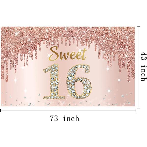 Happy Sweet 16th Birthday Banner Bakgrunn Dekorasjoner for Jenter, Rose Gull Sweet 16 Bursdagsfest, Rosa Seksten Bursdagsplakat Bakgrunn Fotoboks