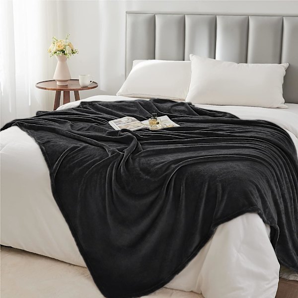 Fleecefilt Svart Överkast Filtar för Soffa & Säng, Plysch Mysig Fuzzy Filt 50\" x 60\", Super Mjuk & Varm Filten för Höst och Vinter