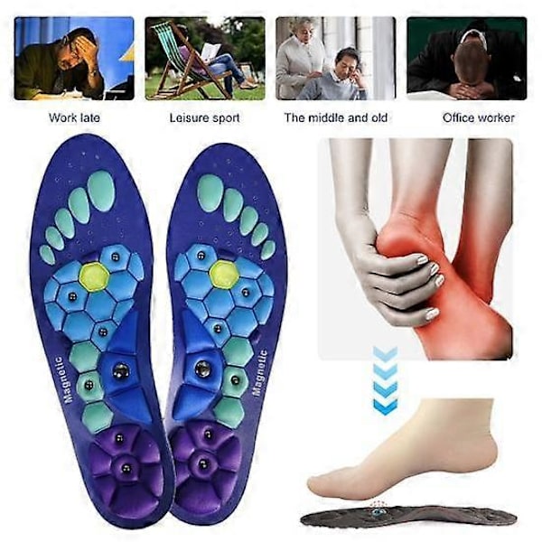 1 Pari Magneettiset Akupainantapohjalliset Unisex Jalkaholvituki Edistää Verenkiertoa Lievittää Väsymystä Ortopediset Black L 44-47