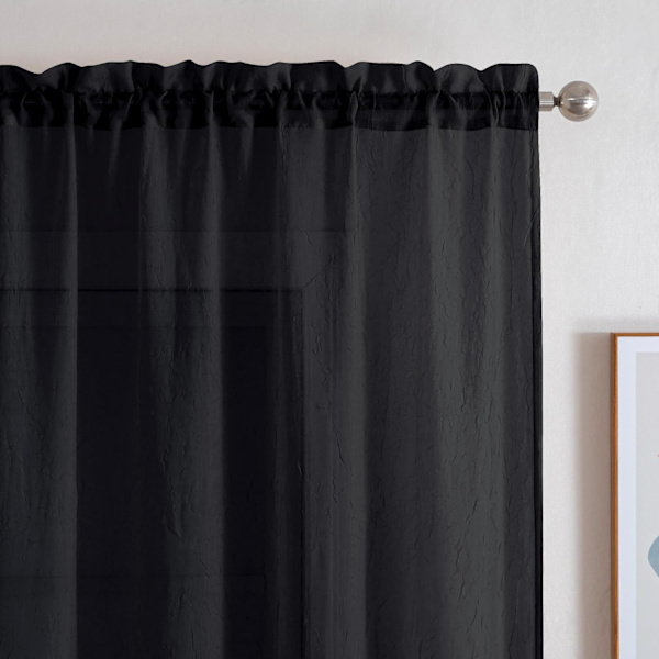Knuste teksturerede sorte gardiner i 63 tommer længde 2 paneler  Stanglomme Vindue Gardin Let og luftig paneler Krøllet design til lejlighed/lejlighed,  51 W