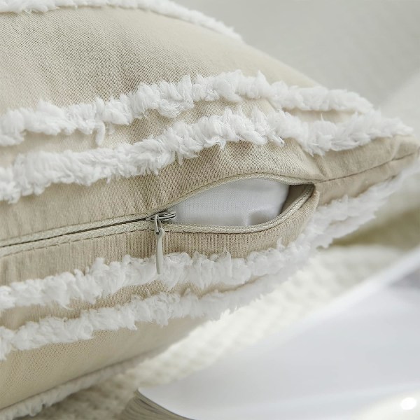 Bohemisk dekorativ kuddfodral 12x20 set, neutral randig kuddfodral, Khaki bomull linne midjekuddfodral, soffa vardagsrum