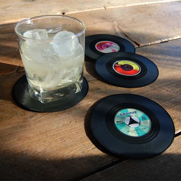 4-pack - Vinyl Record Coasters - Coasters for Glasses Svart black