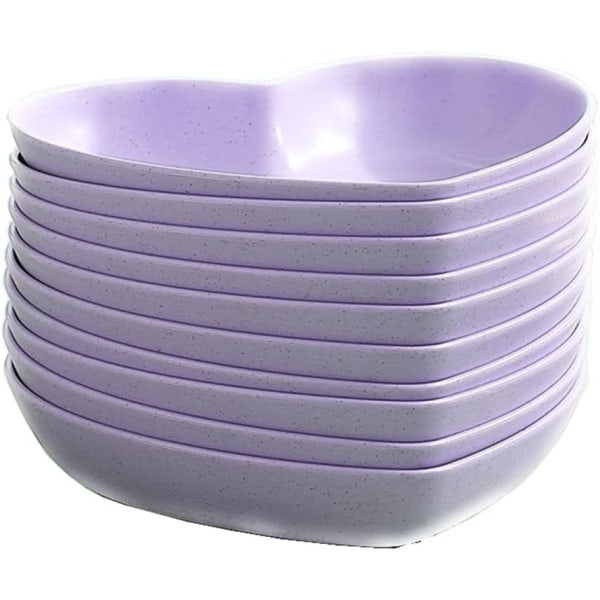 10 stk hjerteformede middagstallerkener servise sett 6 tommers mat tallerken underkopper brett frukt snacks skåler BPA-fri (lilla)