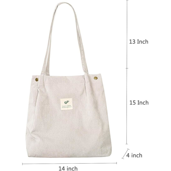 Kordväv Tote Bag för kvinnor flickor Stor återanvändbar bärväska med innerficka A-Svart