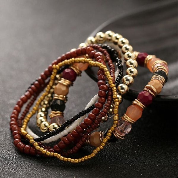 Zmd 7 stk./sæt Kvinder Boho Boheme Mix Stil Multilags Elastiske Perlearmbånd Til Banketfest Pink