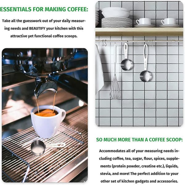 8 Stykker Kaffeske Spiseske Rustfrit Stål Kaffemåleskeer til Kaffe, Te, Sukker og Mælk, 30 ml