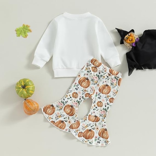 Toddler Baby Flickor Halloween Kläder Barn Tjej Söt pumpa Print Outfits  Pullover Sweatshirts och Flare byxor Set（Storlek：110CM）Föreslå ålder:2-3 år  c228 | Fyndiq