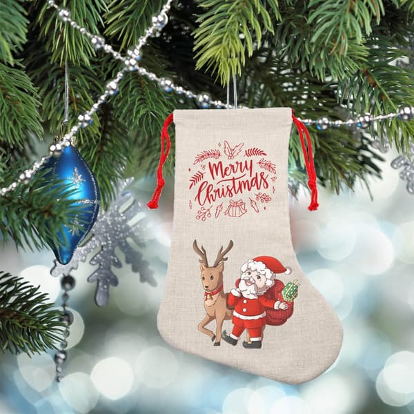 Heat Transfer Christmas Stocking Sublimation Blank Linen Socks Ornament DIY