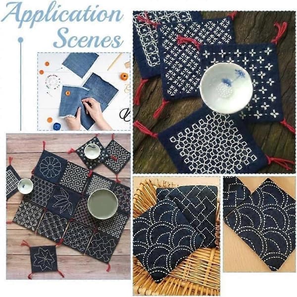 45 stk Sashiko broderipakke med vaskebestandig tråd og elegante maler