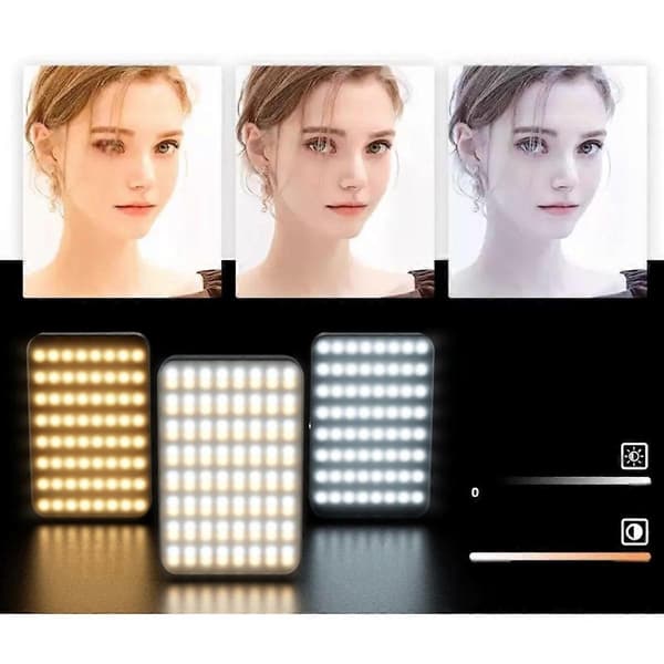 Magnetic Clip-On Tri-Color LED Fill Light with Clip, 13-Step Dimmable, Cold Shoe and 1/4-inch