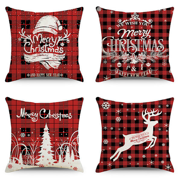 Jul Kasta Kuddfodral 18 x 18 Tum Set om 4 Vinter Dekor Kuddfodral Bondgård Snögubbe Jultomten Kuddfodral God Jul
