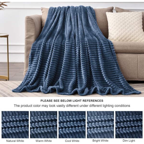 Fleecefilt - 3D Ribbad Jacquard Dekorativ Gul Överkast för Soffa & Säng, Lätt Varm Mysig Mjuk Fuzzy Filtar 50x60 tum