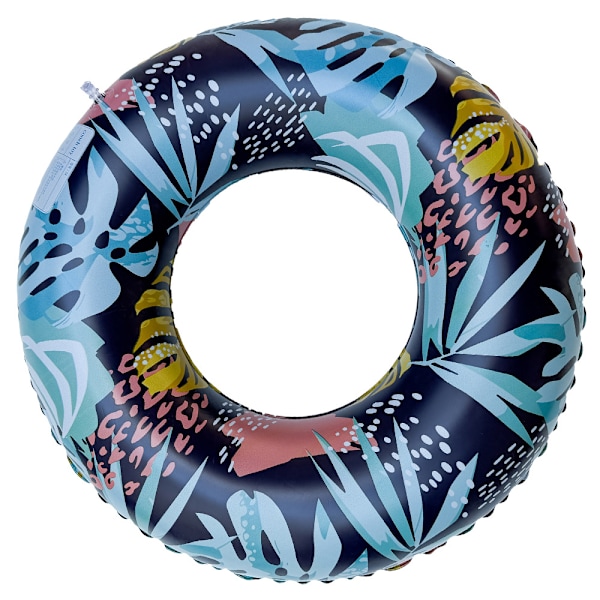 Oppblåsbar badering for barn, badering poolbøye, retrostripet PVC oppblåsbar bøye poolbøye Dark blue leaves Suitable for ages 2-4