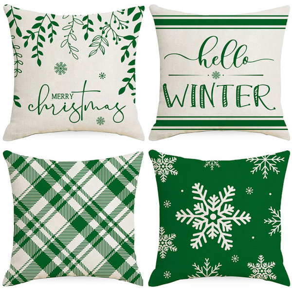 Christmas Pillow Covers Santa Claus Snowman Throw Pillow Case Merry Bright Let It Snow Cushion Covers , 18 x 18 Inch, 4 Packs